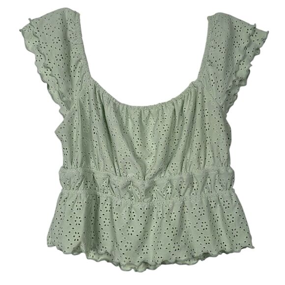 Urban Romantics Surf Gypsy Boho Blue Eyelet Blouse Women's Size L 175 - Picture 5 of 8